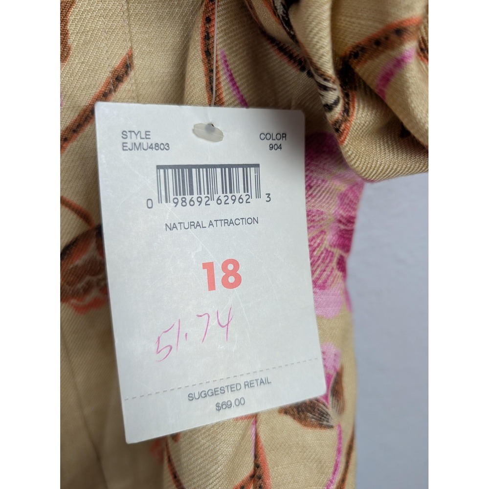 Emma‎ James Jacket Womens 18 Beige Pink Floral Linen Blend Natural Attraction - Picture 3 of 7